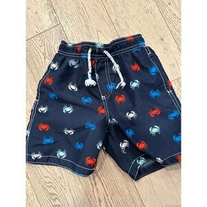 Carters Boys Navy Blue Crab Print Swim Trunks Size 5 Elastic Waist Mesh Lined